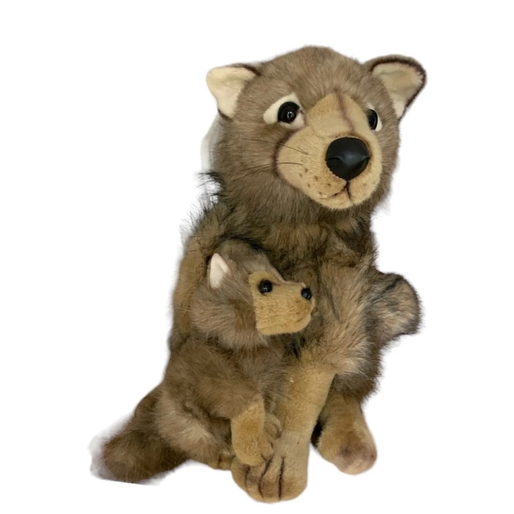 Realistic Plush Mother Wolf Dog and Baby Pup Life-Like Fine Toy Co Ltd HTF